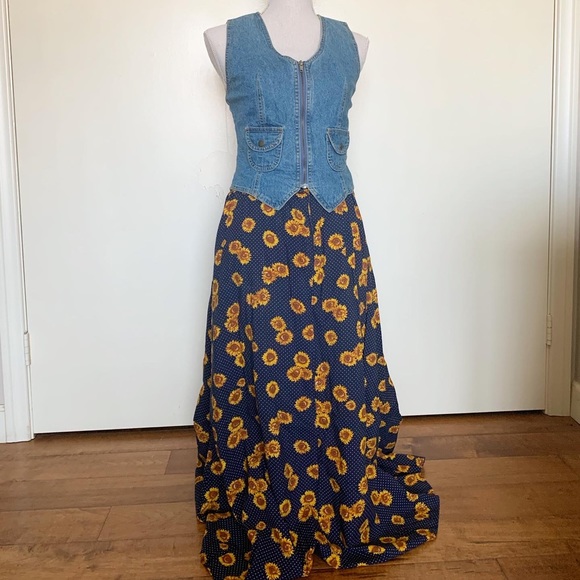 Vintage Dresses & Skirts - Vintage Paris Blues sunflower denim dress
